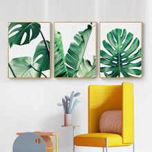 Decoración de pared para el hogar, lienzo nórdico, pintura de planta verde, hojas, Rama, póster fresco, telón de fondo para dormitorio, imagen para sala de estar 2024 - compra barato
