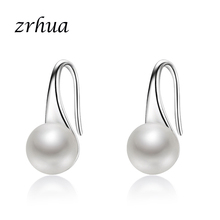 ZRHUA Hot Sale White Pearl Bijoux Fashion Jewelry Original Silver Color Stud Earrings for Women Wedding Engagement Brand Gifts 2024 - buy cheap