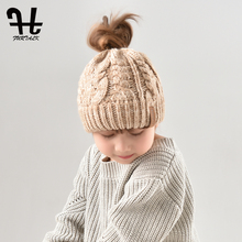 FURTALK Kids Beanie Hat Warm Winter Girls and Boys Caps High Messy Bun Ponytail Knit Hat for Girls 3-8 Years Chapeu Feminino 2024 - buy cheap