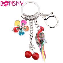 Bonsny Enamel Alloy Tropic Parrot Bird Cherry Flower Key Chains Keychains Ring Spring Summer Jewelry For Women Girls Bag Charms 2024 - buy cheap