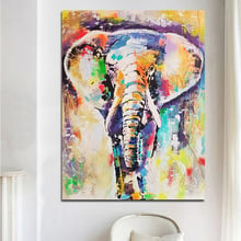 Goodecoração pintura de arte de parede, animais abstratos de impressão a óleo colorido poster de elefante arte de parede pintura de tela para sala de estar 2024 - compre barato