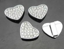 50pcs/lot 8mm full rhinestones heart slide charms fit for diy leather wristband bracelet 2024 - buy cheap