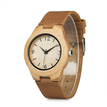 Часы мужские и женские, деревянные, японские, бамбуковые, деревянные, с ремешком из натуральной кожи, наручные часы, V-A31 2024 - купить недорого