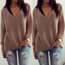 Autumn Womens Cute Elegant V Neck Loose Casual Knit Sweater Pullover Long Sleeve Spring Sweater Tops sueter mujer 2024 - buy cheap