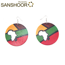 SANSHOOR African Colors Wood Dangle Earrings With Afrocentric Ethnic Motherland Map Pattern Halloween Jewelry For Women 1 Pair 2024 - buy cheap