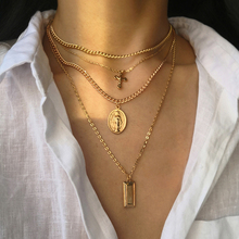 Bohemia Gold Color Cross Layered Necklace Women Christmas Vintage Jesus Virgin Mary Chain Pendant Necklace Religious Jewelry 2024 - buy cheap