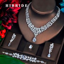 HIBRIDE Luxury Clear Cubic Zircon Pendientes Wedding Jewelry Set 4 PCS Earring Bracelet Necklace Ring Brincos Bijoux Set N-631 2024 - buy cheap