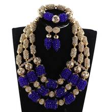 New Royal Blue and Gold Crystal Costume Jewelry Set Blue Nigerian African Wedding Beads Jewelry Set for Women WE205 2024 - buy cheap