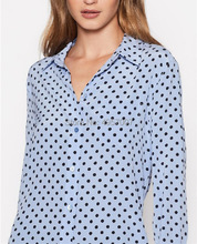 Blusa azul de seda 100% con estampado de puntos en contraste, camisa con solapa, Elfbop, primavera y verano, 2019 2024 - compra barato