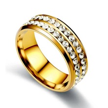 Милые золотистые двухрядные кольца с кристаллами для женщин, кольца из нержавеющей стали, модные свадебные украшения 2024 - купить недорого