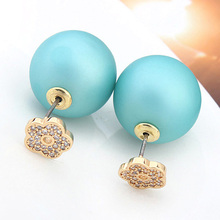 Hot Sale Flower Stud Earrings Jewelry Gold Color AAA Cubic Zirconia Double Sided Simulated-pearl Ball Earrings For Women 2024 - buy cheap