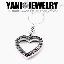 10pcs/lot  Vintage Heart Floating Locket Pendant Necklace Glass Living Floating Locket Chain Necklaces Jewelry Wholesale 2024 - buy cheap