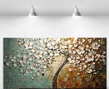hand-painted stretched  framed oil wall art  White skin texture branch home decoration  Landscape canvas oil painting 2024 - buy cheap