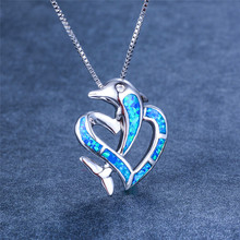 Cute Female Blue Fire Opal Pendants Necklaces 925 Sterling Silver Filled Dolphin Necklace Vintage Wedding Necklaces For Women 2024 - buy cheap