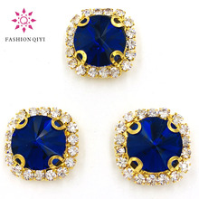 New 10pcs/pack Royal blue Round shape gold base sew on rhinestones Crystal button wedding decoration diy/clothing accessories 2024 - buy cheap
