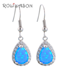 Top quality Classic gifts Wholesale & Retail Blue Fire Opal Silver Stamped Dangle Earrings Fashion Opal Jewelry OE134 2024 - buy cheap