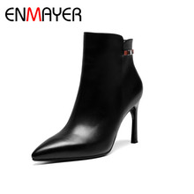 Enmayer sapatos de couro genuíno mulher sapatos de inverno pionted toe salto alto botas sexy sapatos mulher namoro festa capina cy066 2024 - compre barato