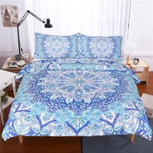 Fashion new Blue white Mandala Flower Duvet Cover soft Pillowcase Bohemia style Bedding Set luxury palace adults bedroom sets 2024 - buy cheap