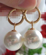 Hot sale Free Shipping>>>>Natural 16mm White Round Sea Shell Pearl Earrings 2024 - buy cheap