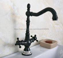 Basin Faucets Black Brass Bathroom Sink Mixer Deck Mounted Double Handle Single Hole WC Bathroom Faucet Hot and Cold Tap Bnf647 2024 - buy cheap