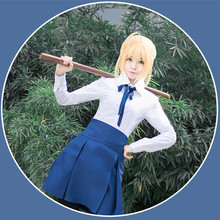 New Anime Fate/Stay Night Saber Cosplay Costume White&Blue Uniform Skirt Carnaval Disfraces Halloween Costumes for Women and wig 2024 - buy cheap