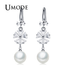 UMODE Fashion Triangle CZ Drop Earrings for Women with Freshwater Pearl White Gold Color Pendientes Mujer Moda Party Gif AUE0368 2024 - buy cheap