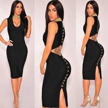 Top Quality Celebrity Black Sleeveless Back Bottons Bodycon Rayon Bandage Dress Cute Evening Party Dress 2024 - buy cheap