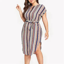Striped Women Dresses Printed O-Neck Sashes Short Sleeve Casual Knee-Length Dress Summer Plus Size Asymmetrical kleider #15 2024 - buy cheap