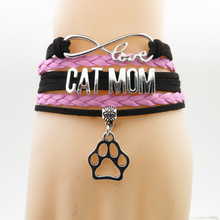 Pulsera de cuero con amuleto de pata de perro y gato para mujer y hombre, brazalete de moda para mamá y gato 2024 - compra barato