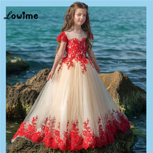 2018 New Red Lace Dress For Girl Kids Flower Girl Dresses Vestido Daminha Pageant Dresses Short Sleeves First Communion Dress 2024 - buy cheap