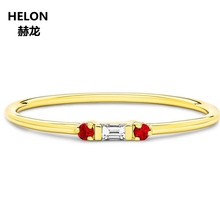 Solid 14k Yellow Gold Women Engagement Ring 0.3ct Natural Diamond Baguette Stacking Ruby Birthstone Three Stone Minimalist Ring 2024 - compre barato