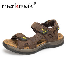 Merkmak Genuine Leather Summer Men Outdoor Sandals Beach Casual Shoes Sandals Quick Dry Protective Walking Shoes Large Size 2024 - buy cheap