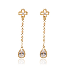 MxGxFam-pendientes de gota de agua de alta calidad para mujer, aretes de piedra transparente con oro amarillo de 18 K 2024 - compra barato