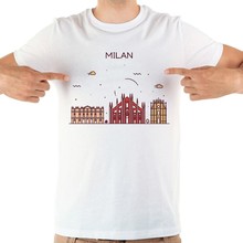 Camiseta masculina aço milano landmark, camiseta engraçada manga curta branca casual 2024 - compre barato