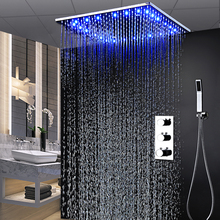 Conjunto de torneira termostática de chuveiro, moderna, 3 vias, sistema de chuveiro, teto, chuveiro grande, led, torneira, 20 espaços de banho, quadrado 2024 - compre barato