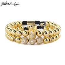 Luxury zircon men crown Bracelet ball Charm copper bead Macrame Braided men Bracelets set for Men Jewelry moda mujer 2019 2024 - buy cheap