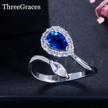 ThreeGraces Unique Design Noble Blue Cubic Zirconia Stone Mysterious Rings Adjustable Engagement Finger Ring for Women RG083 2024 - buy cheap