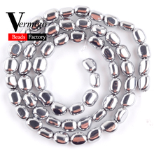 Natural Stone Beads Smooth Silver Plated Hematite Oval Shape Spacer Loose Beads For Jewelry Making 5-8mm Diy Bracelet 15" 2024 - buy cheap