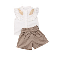 New Toddler Kid Baby Girl Summer Outfit Top Ruffle Shirt Bow Short Pants Clothes Set 2024 - buy cheap