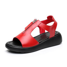 New Fish Mouth Real Leather Sandals Women Sandals 2022 Plus Size Summer Fashion Sandals Comfortable Soft  Women Casual Sandals 2024 - buy cheap