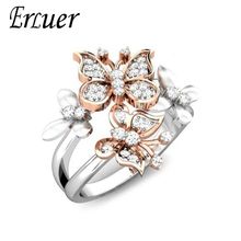 Erluer fashion refinado borboleta cor de prata cristal zircônia anéis para mulheres meninas amor presentes de aniversário joias anel de inseto 2024 - compre barato