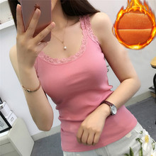 2018 Autumn Winter Women Lace Patchwork Tanks Warm Thick Velvet Camis Ladies All Match Sleeveless Vest Bottoming Short Tops A937 2024 - buy cheap