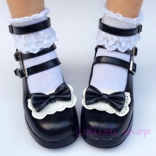 Zapatos de princesa dulce lolita, diseño japonés, personalizado, forma especial, negro con pajarita blanca, tacón alto an5198 2024 - compra barato