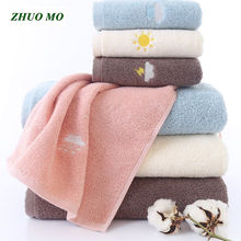 ZHUO MO  Luxury Solid color embroidered Towel set pink vs blue 1pc Bath Towel bathroom and 2pcs face Towels for Adults 2024 - buy cheap
