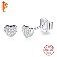 Fashion Original Real 925 Sterling Silver Stud Earrings for Women Jewelry Luxury Clear Cubic Zirconia Heart Earrings 2024 - купить недорого