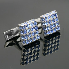 Barry.Wang Brand Cufflinks Luxury Blue Cufflinks for Mens High Quality Square Crystal Cufflinks Shirt Cuff Button Wedding Gift 2024 - buy cheap
