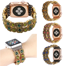 Ретро Блестящий растягивающийся браслет для Apple Watch Series 3 2 1 Женский винтажный браслет с драгоценными камнями для iWatch 42 мм 38 мм 2024 - купить недорого