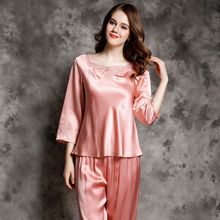Brand 100% Real Silk Pajamas Set For Women Soft High-grade Sleepwear Long Sleeve Pants Suit Mulberry Silk Home Wear Pijama Mujer 2024 - buy cheap