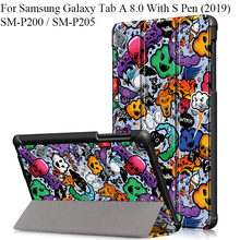 Capa para tablet samsung galaxy tab a 8.0 "s-pen 2019 com cobertura de couro sintético ultra fina p200 p205 2024 - compre barato