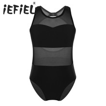 iEFiEL Girls Ballet Dancewear Children Mesh Splice Cutout Back Ballet Dance Gymnastics Leotard Jumpsuit for Stage Performance 2024 - buy cheap